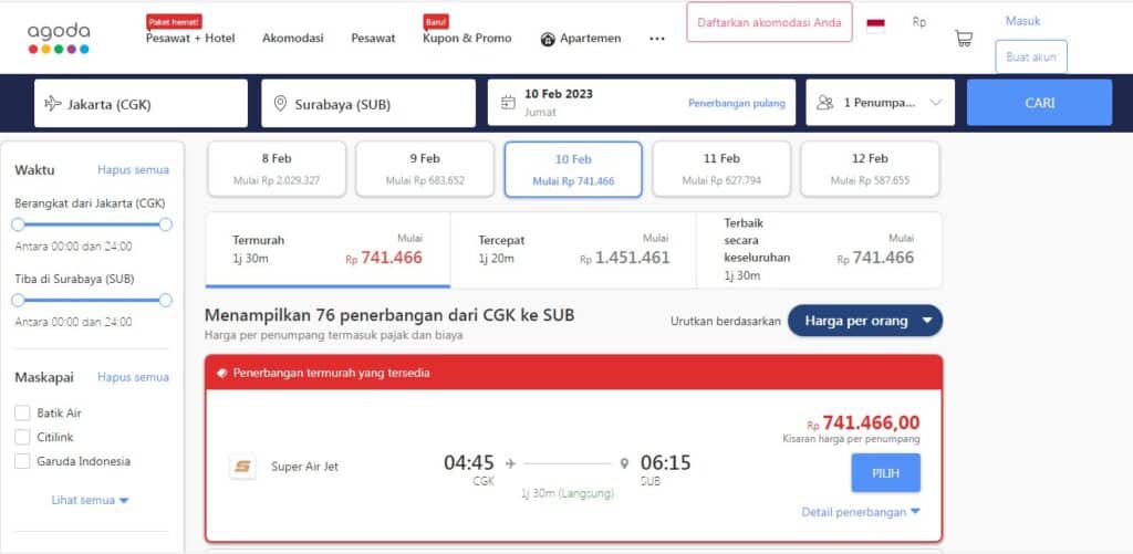 Cara Beli Tiket Pesawat di Agoda Melalui Website Langkah 3