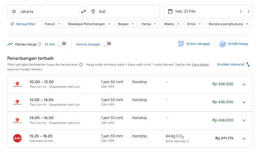 Pilih maskapai penerbangan yang menawarkan harga termurah