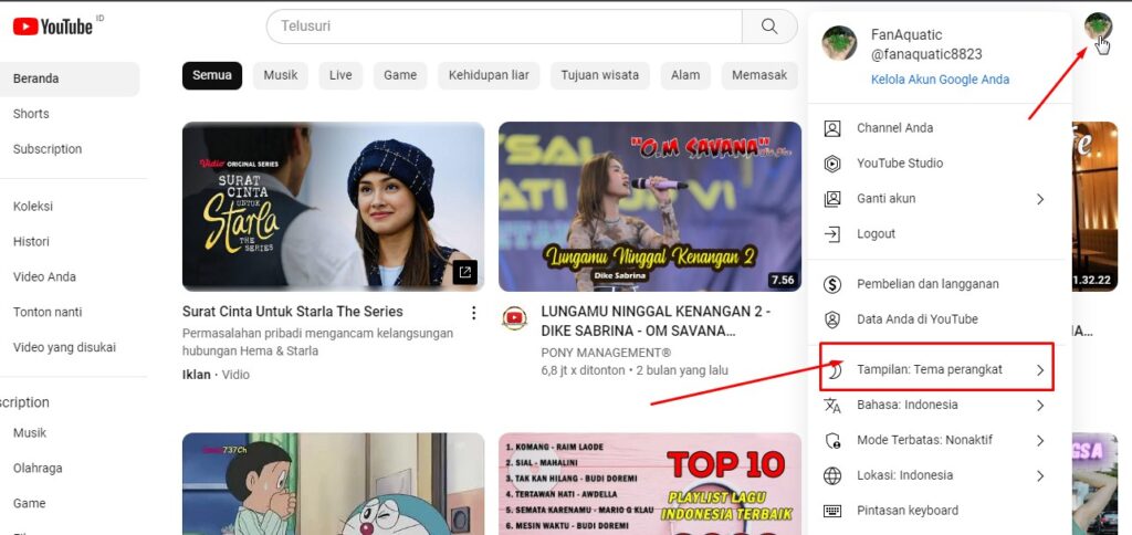 Cara Mengubah Tema Youtube Menjadi Gelap di Laptop