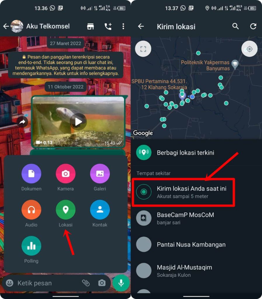 Cara Sarlok lokasi di WA Untuk Lokasi Saat Ini Saja