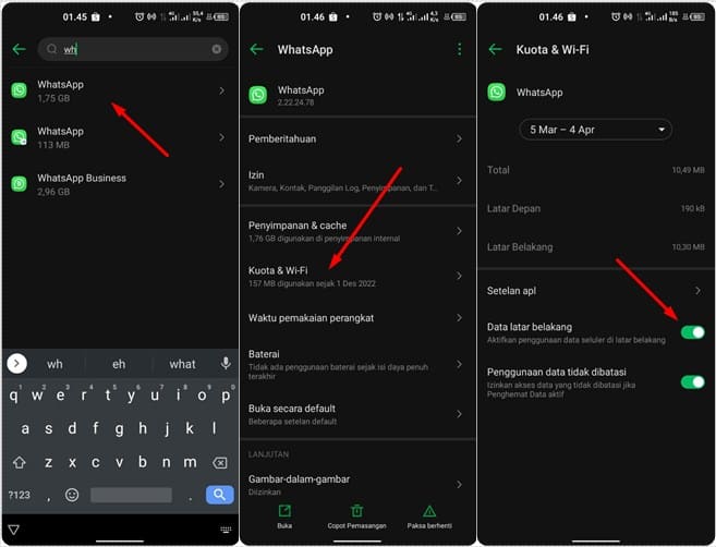 Nonaktifkan Whatsapp dengan Mematikan Data Latar Belakang