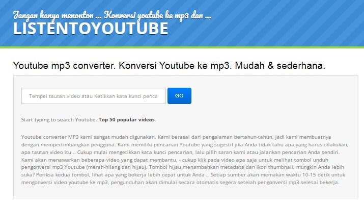 Unduh MP3 dari Youtube Via Listentoyoutube